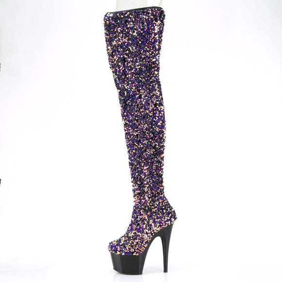 Platform Sequin Heeled Thigh High Boots - Picture 1 of 5